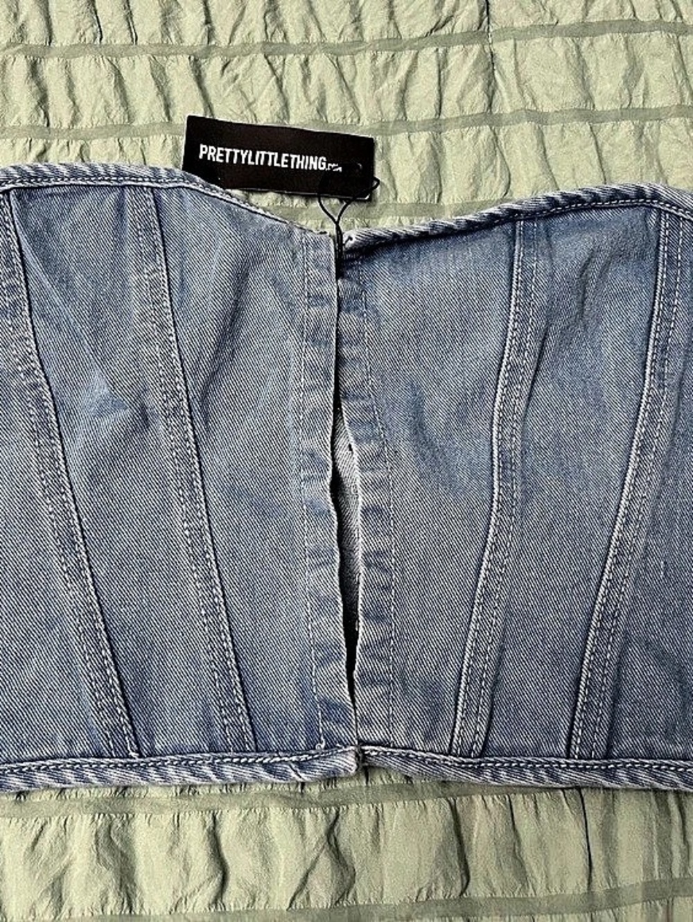 PrettyLittleThing Denim Hook and Eye Structured Corset Blue Size 10